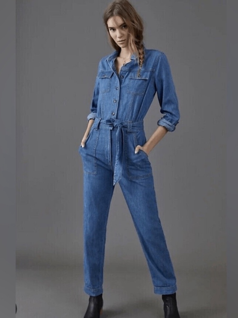 Pilcro belted denim jumpsuit, sz XLP